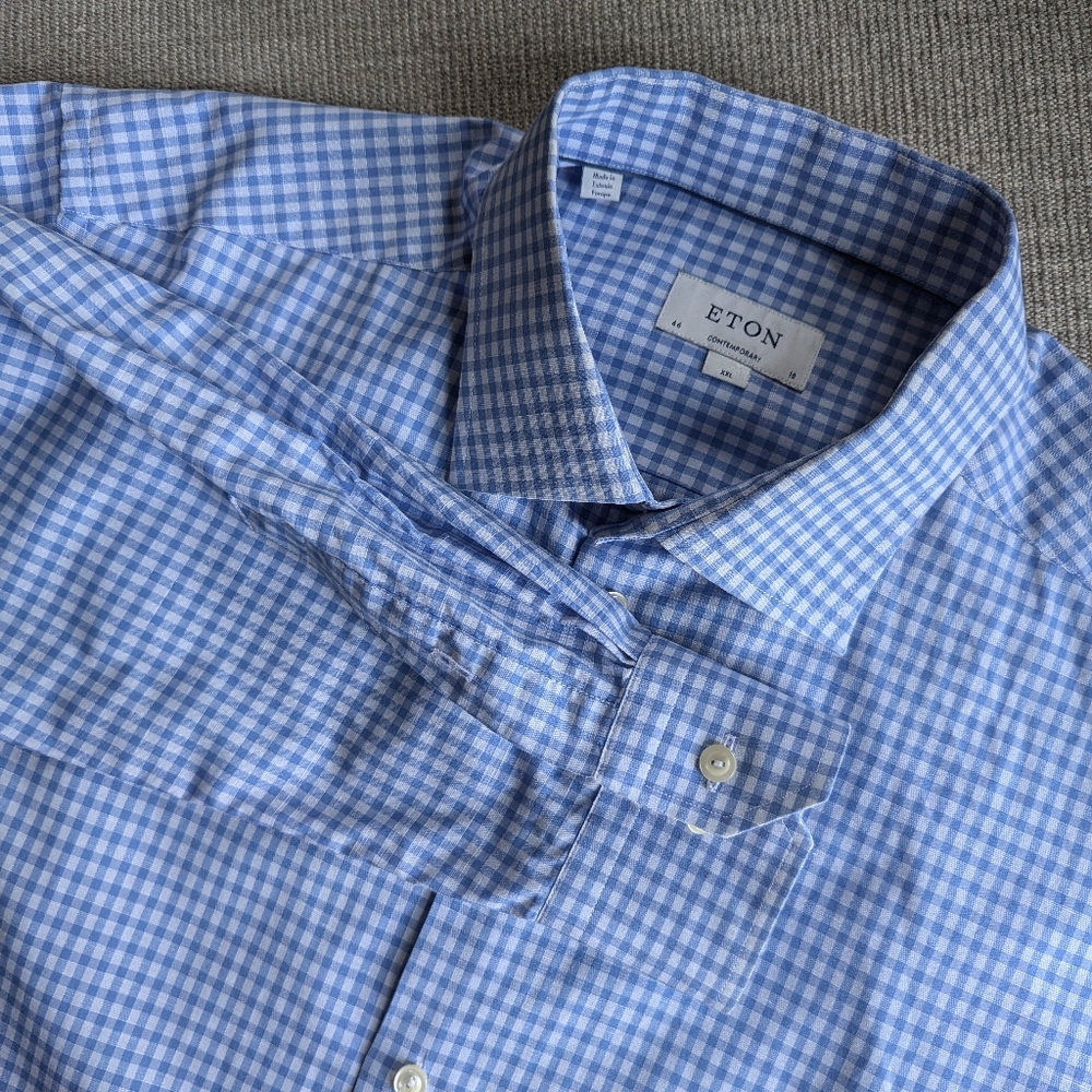 Eton cotton and linen button-up shirt in blue plaid